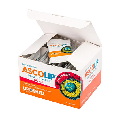 ASCOLIP, Vitamina C Lipozomală 500 mg, cu aromă de cireșe, 30 plicuri, LIPOSHELL